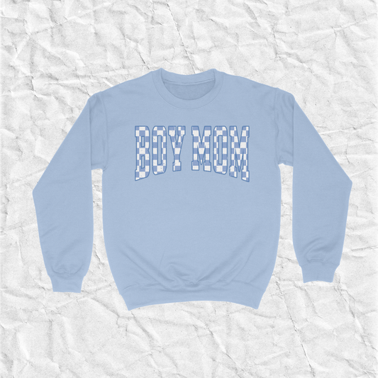 Checkered Boy Mom Crewneck