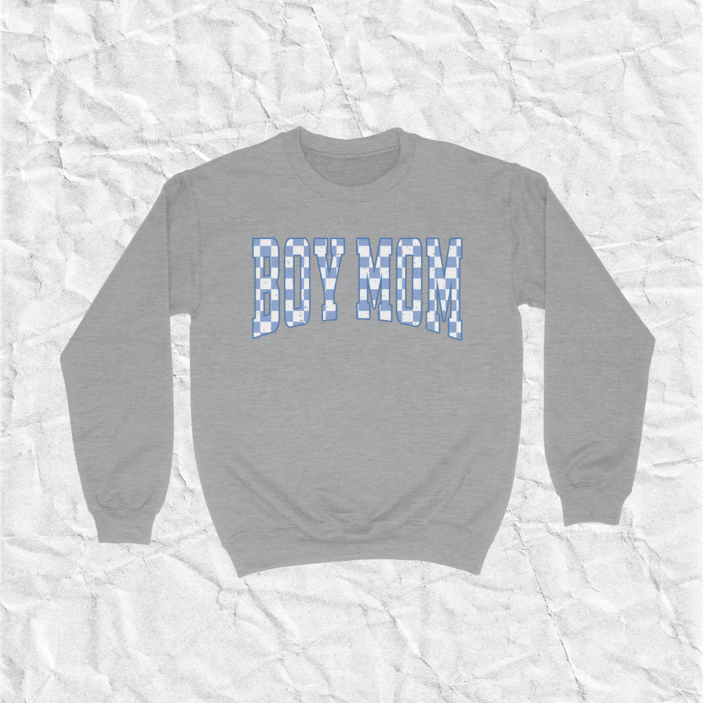 Checkered Boy Mom Crewneck