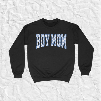 Checkered Boy Mom Crewneck